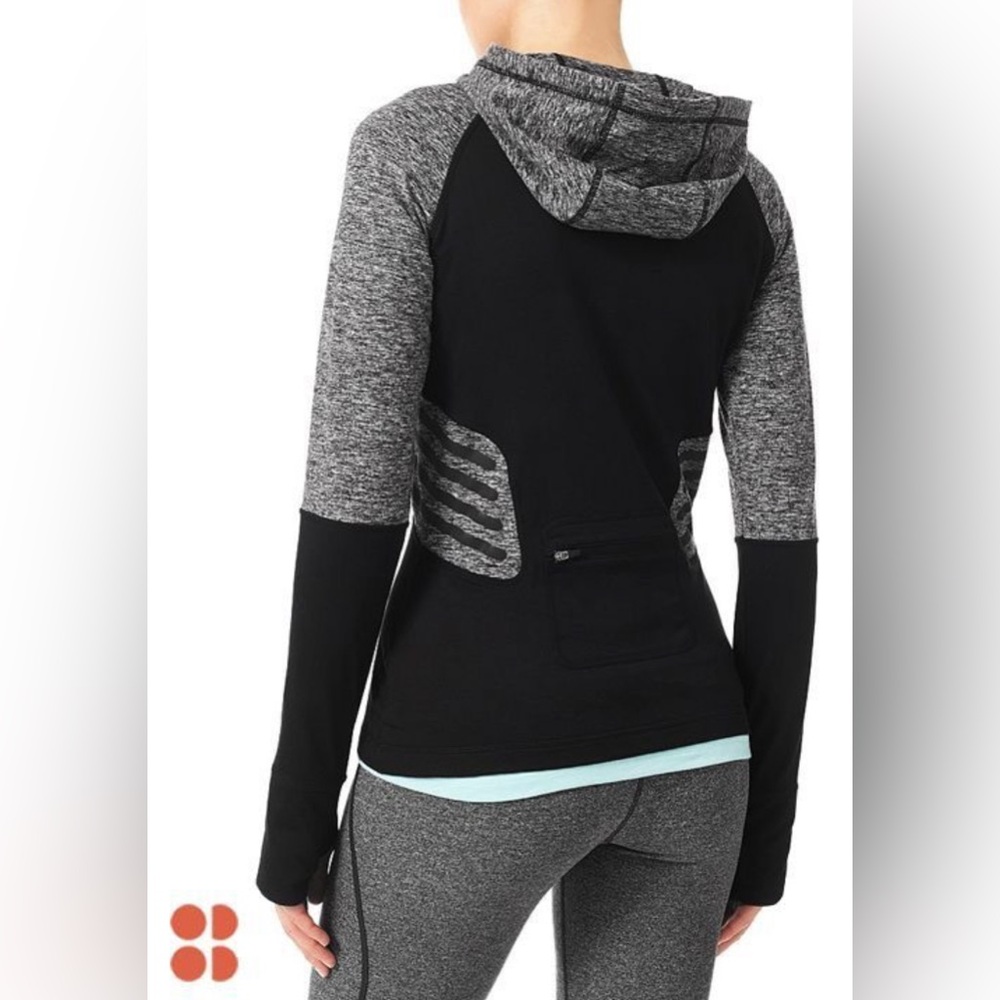 Sweaty Betty Black and Heather Gray Hooded Athletic Pullover